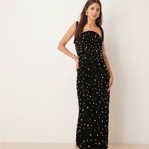 ASOS EDITION embellished velvet midi dress with bead detail in black, Size 4 NWT